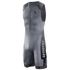 Synergy Triathlon Tri Suit - Men's Elite Sleeveless Trisuit (Slate/Black, Small)