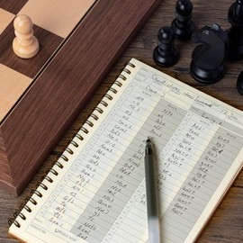 A&A Paquete de 2 cuadernos de ajedrez, registro de 50 juegos, 100 movimientos por juego, cuaderno de puntuación de ajedrez con protección para los ojos / 14 x 21 cm