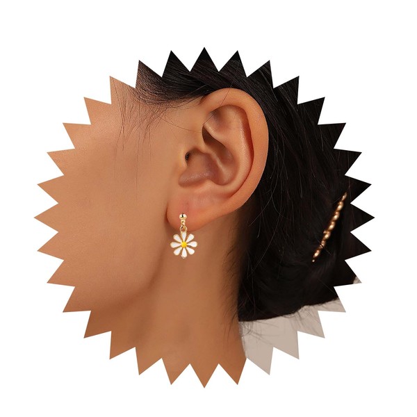 Dervivea Boho Daisy Flower Dangle Earrings Enamel Flower Stud Earrings