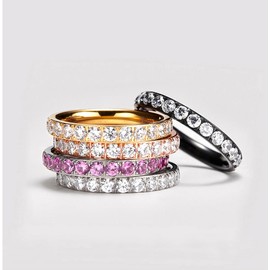 TIGRADE 3mm Women Titanium Engagement Ring Cubic Zirconia Eternity Wedding Band Size 3 to 13.5(Silver, 4)