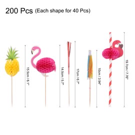 MECCANIXITY 200 Pcs Cocktail Drink Accessories,160 Pcs Cocktail Umbrellas Toothpicks Picks 40 Pcs Paper Straws Cocktail Decorations for Drinks Cupcake Fruit Beach Party