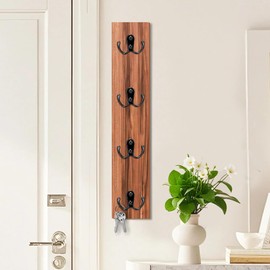 Wall Mounted Vertical Key Holder with Hooks – Wooden Key Rack Organizer for Entryway, Garage, Laundry Room, RV – Space-Saving Storage for Keys, Wallets, Dog Leashes & Accessories