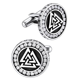 Silver Cufflinks for Men - Classic Wedding Business Shirt Cuff Links - Retro Valknut Symbol Round Cufflink Shirts for Son Husband Boyfriend Brothers