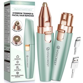 VG VOGCREST Eyebrow Facial Trimmer: 2 in1 Rechargeable Facial Hair Removal and Eyebrow Shaver - Face Lips Body Painless Facial Razor with Built-in LED Light (Pastel Green)