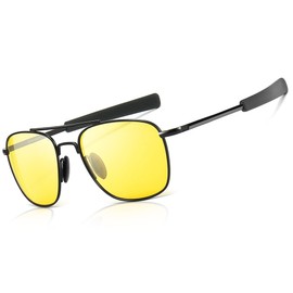 SUNGAIT Men's Military Sunglasses Polarised Pilot Style Bayonet Temple, Verres De Nuit/Black Frame