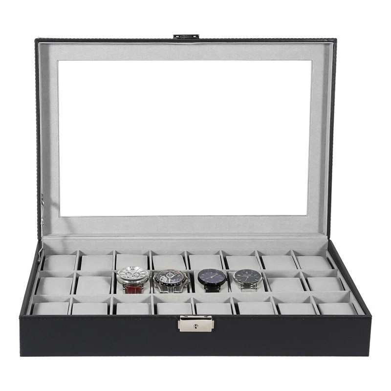 UTEN 24 Slots Watch Box Large PU Leather Jewelry Organizer