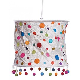 Trends Handmade Lokta Paper Max 40 Watt Round Multi Colour Polka Dot Unfinished Contemporary Lampshade with Colourful Felt Circles and Easy Cable Holder Decoration Light