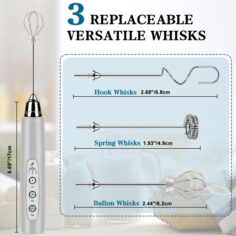 BSRGMS Milk Frother Handheld for Coffee, Electric Whisk 3 Speed