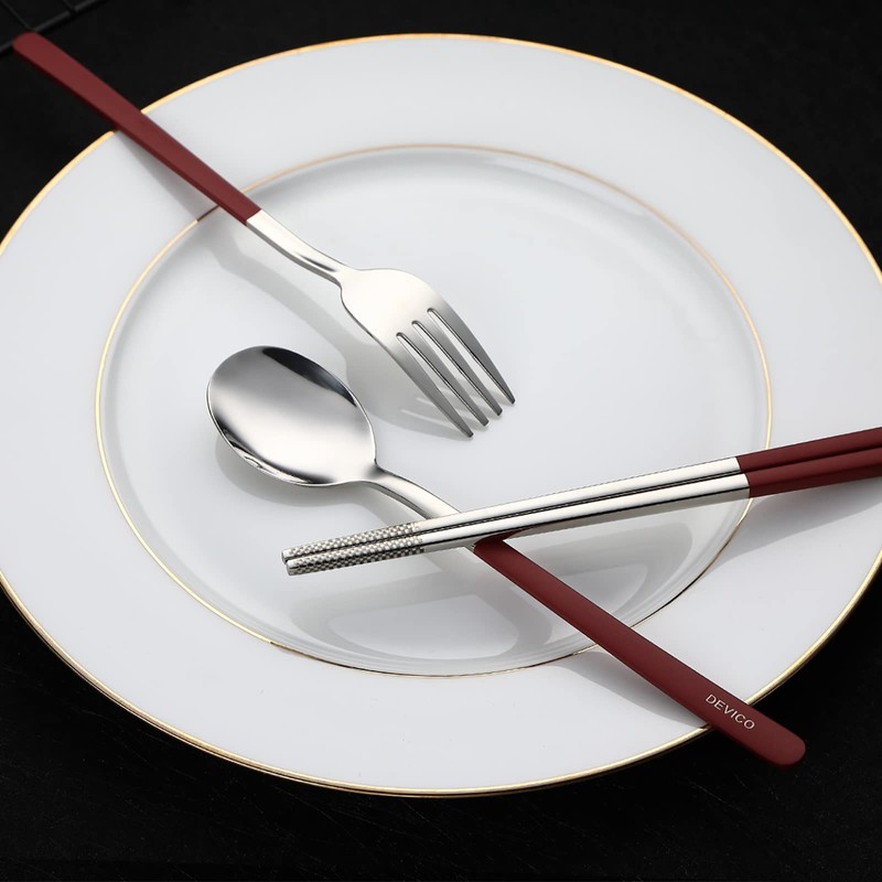 DEVICO Travel Utensils, 18/8 Stainless Steel 4pcs Cutlery Set Portable