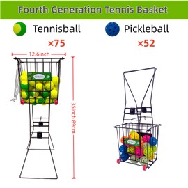 4th Improvements,Tennis Balls Hopper , Pickleball Hopper,75 Tennis Or 50 Picklel Capacity,Also As Ball Picker,Easy to Pick Up 30 Tennis Or Pickle in 1 Minute, Easily Placed in The Trunk of A Car