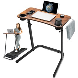 HOMELYM Treadmill Desk, Small Standing Desk for Walking Pad, 30-47 Inch Adjustable Height Walking Pad Stand for Treadmill, Portable Standing Table for Bike and Home Office Work - Brown