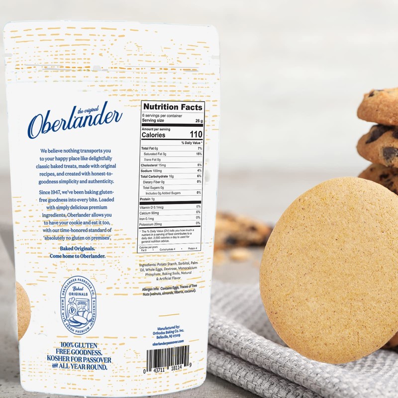 Oberlander Gluten Free, Certified Kosher For Passover, Snackable, "SUGAR FREE"