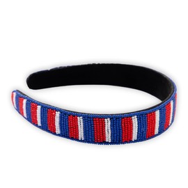 INK + ALLOY Game Day Striped Beaded Headband – Handcrafted Statement Hair Accessories for Sports Fans – Perfect for Gameday (Blue + Crimson)