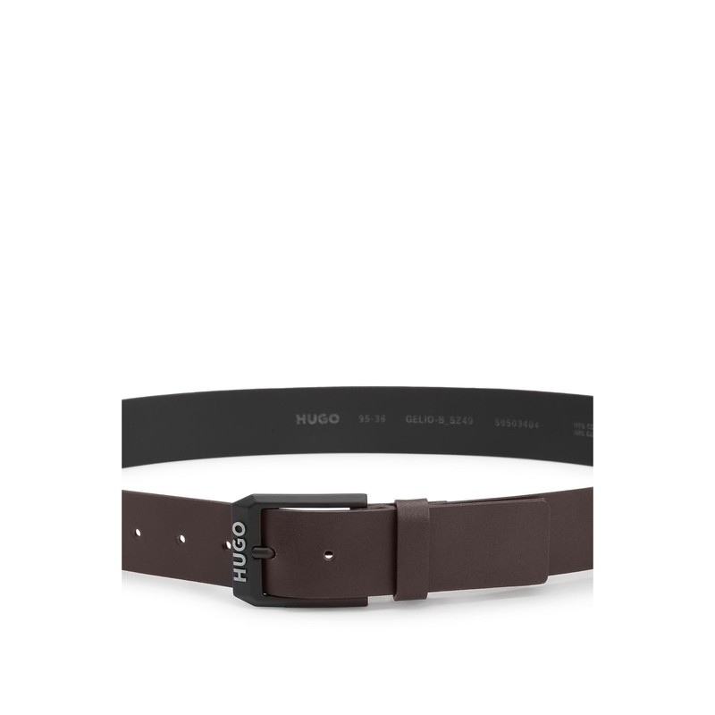 HUGO Men's Gelio-B Sz40 Leather Belt with Matte Black Logo