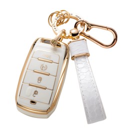 CACARLIKE for Dodge Key Fob Cover with Dodge Keychain, Car Key Fob Case Compatible with 2019-2023 RAM 1500 2500 3500 4500 5500 4 Button Smart Protector Holder