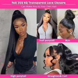 20 Inch 360 Lace Frontal Closure Body Wave Full Lace Frontal 360 HD Transparent Lace Frontal With Baby Hair Bleachable Knots 360 Frontal Closure 100% Human Hair (360 Lace Frontal, 20 Inch)