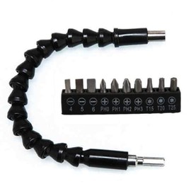 Flexible Drill Bit Extension Shaft, Tiberham 300mm Snake Drill Bit Screwdriver Extender with Screwdriver Head Set, Magnetic Power Bit Drill Extension Universal Repair Tools (1/4" Hex Shank)