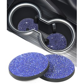 iolory 2PCS Car Coasters,Car Cup Holder Coaster,Car Interior Accessories for Women,Universal Crystal Rhinestone Anti-Slip Cup Holder Insert Coaster,Suitable for Cars, SUVs,Trucks,Sedans (Blue)