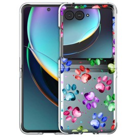 GlamCase Clear Case for Moto Razr+ 2023 / Razr 40 Ultra - Dog Cat Paw Watercolored Printed Durable Clear Shockproof Protective Designer Back Case/Cover for Moto Razr+ 2023 / Razr 40 Ultra