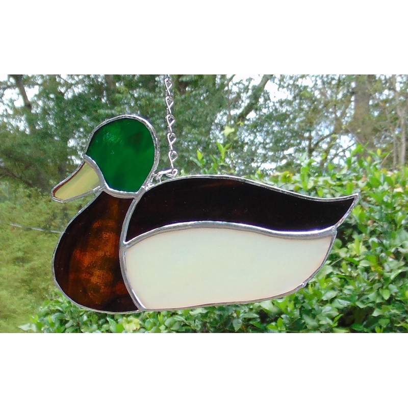 Handmade Mallard Duck Stained Glass Window Decor Ornament