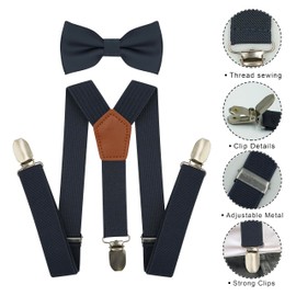 BEWDIO Toddler Suspenders and Bow Tie Set, Dark Gray Bowtie and Suspenders with 4 Strong Metal Clips (71-09)
