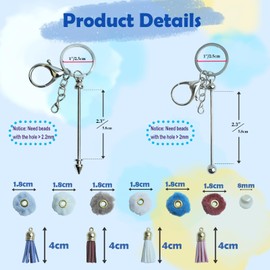 100 Pcs Beadable Keychain Kit for Pendant DIY with Blank Beadable Bars, Leather Pendants Fluffy Faux Fur Pom Pom Beads Imitation Pearl Beads Keychain Making Supplies for DIY Crafts