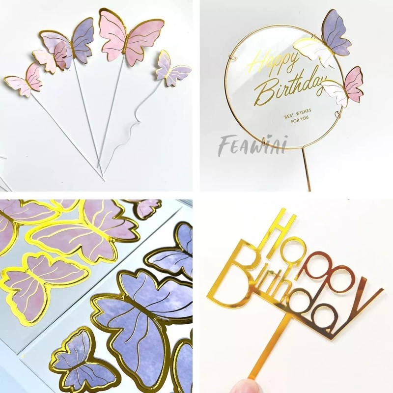 Feawiai 42pzs Decoración Pastel De Mariposa Letrero Feliz Cumpleaño