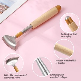 Azymi Back Scratcher, Extendable Back Scratcher for Women Men with Wood Handle/Roll Ball/Stainless Steel Claw, Manual Face Head Body Scratcher Massager Tool