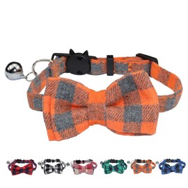 WDPAWS Cat Collar with Bell, Cat Collar, Cat Collar, Dog Collar, Adjustable Cute, Bowknot Included, Checkered Pattern, Pack of 1 (Orange)