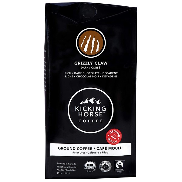 Kicking Horse Coffee, Grizzly Claw, Dark Roast, Ground, 10 oz - Certified Organic, Fairtrade, Kosher Coffee