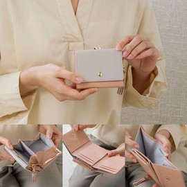 Kiotchiola Women's Mini Wallet, Trifold, Genuine Leather, Compact, Slim Wallet,, rose pink/grege