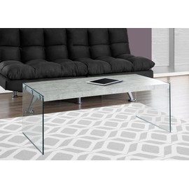 Monarch specialties , Coffee Table, Tempered Glass, Grey Cement, 44"L