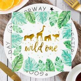 Wnddle Pack of 40 Napkins Animals with Leaves, Napkins, Animal Napkins, Children's Birthday Party Decoration, Napkins Birthday, Napkins Happy Birthday Party Decorations for Party