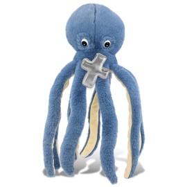 DolliBu Blue Octopus Stuffed Animal with Silver Cross and Personalization - Religious Octopus Plush Baptism Gifts, Dedication Christening Gifts Plush Prayer Toy Healing Teddy Bear - 15 Inches
