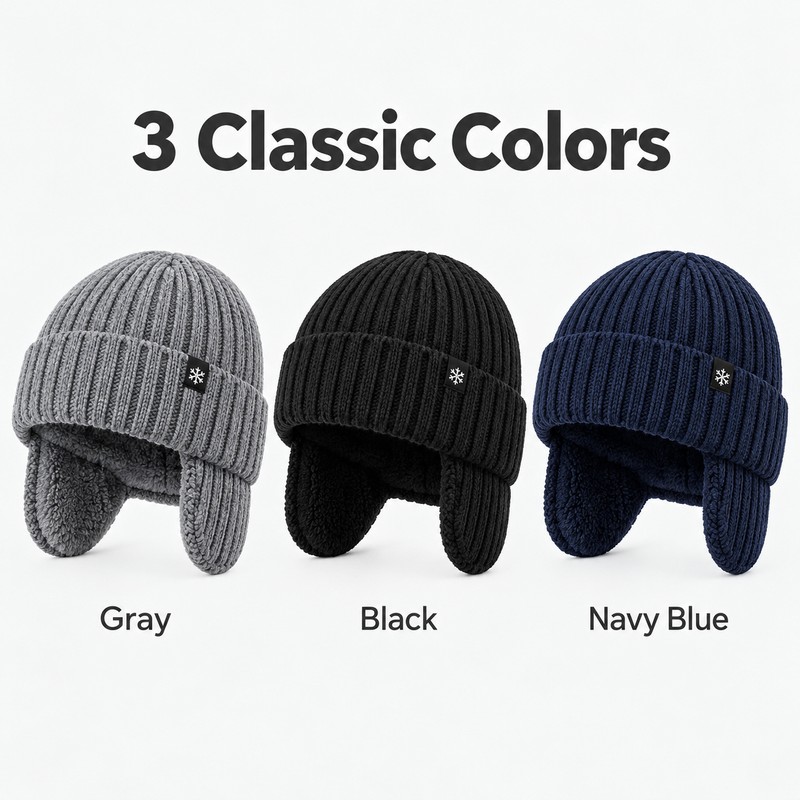Winter Knit Hat with Ear Flaps for Men and Women