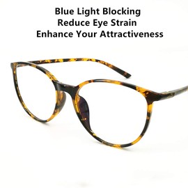 Big Round Computer Blue Light Blocking Glasses - Clear Lens Reading Glasses for Women Men Anti Eye Strain & UV Glare 5033tor-50 (Tortoise, 0.50)