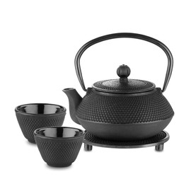 Velaze Cast Iron Teapot Set,Japanese Teapot Heat Preservation with Trivet,Stainless Steel Infuser and 2 Cups,Durable Cast Iron with a Fully Enameled Interior,Beautiful Hammered Design,700ML/23oz