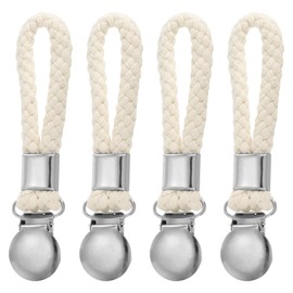 PATIKIL Metal Kitchen Towels Clip, 4 Pack Tea Towel Holder Hand Towel Hook with Hanging Braided Cotton Loop for Home Kitchen Bathroom Cupboards, Beige