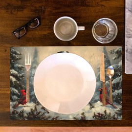 Christmas Placemats Set of 4 Snowman with Red Scarf Place Mats Washable Table Dinner Mats Linen Table Mats for Kitchen Dining Party Home Kitchen Decor 12x18 Inch