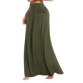 EXCHIC Women's Boho Flod Over Long Maxi Skirt Elastic High Waisted Long Skirts for Women (Army Green, Medium)