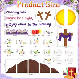 Pasimy 55 Pcs Christian Easter Bulletin Board Set DIY Easter Jesus Classroom Decorations Sun Jesus Resurrection Cross Lily Cutouts with Crepe Paper Rolls for Religious Church Sunday School Decorations