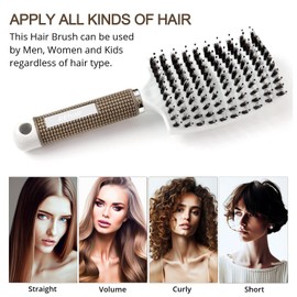 Premium Detangler Pain Free Boar Bristles Over-sized Vented Hair Brush for Men & Women (White)