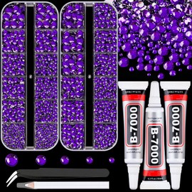 TINKRSTUFF Resin Rhinestones for Crafting with B7000 Jewelry Glue, 2 Boxes Dark Violet Flatback Crystals with 3Pcs 10ml Glue for Bedazzling Crafts Nail Art Makeup, Non Hotfix Gems for Clothing Shoes
