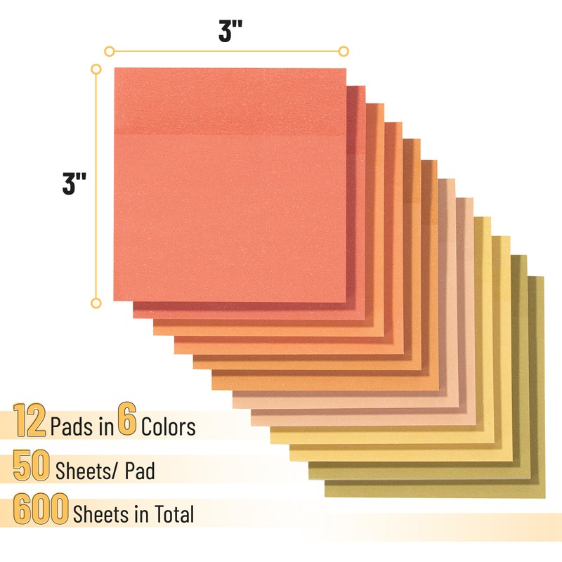 Mr. Pen- Sticky Notes, 3”x3”, 12 Pads, 600 Sheets, Autumn