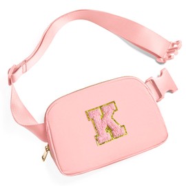 Gitus Belt Bag Fanny Pack Crossbody Bags with Initial Letter Patch Cute Stuff Birthday Gifts for Teenager Girls Trendy Preppy Stuff for Teen Girls Cool Stuff for Teens, Light Pink, one size, K