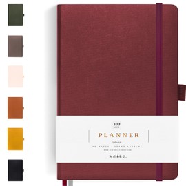 Scribble & Dot® A Daily Planner, Weekly and Monthly layouts | Achieve Your Goals With This Weekly Organiser Diary, A5 size, Hardcover Agenda. Start Anytime (Burgundy)