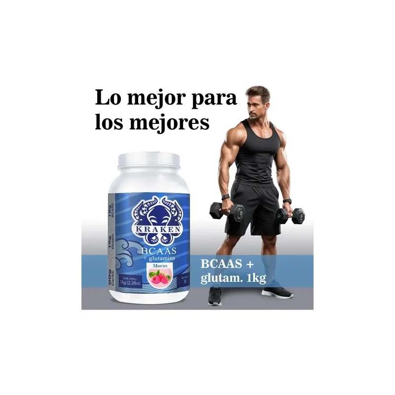 Aminoácidos Bcaas Glutamina Kraken 1kg 100 Servicios