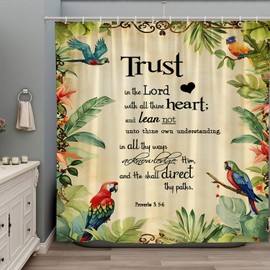 ZZYSKS Parrot Shower Curtain Beautiful Birds Inspirational Quotes Spring Tropical Green Palm Leaves Floral Flower Motivational Words Summer Watercolor Plant Bathroom Decor Set with Hooks 70Wx70H Inch