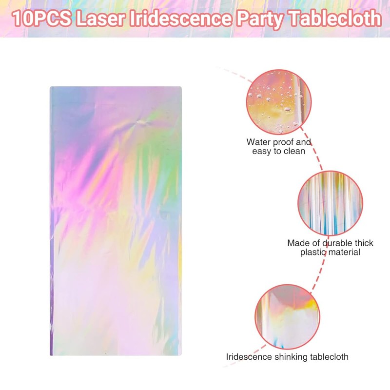 AIMALL 10 PCS Iridescent Party Tablecloth, 108x54 Inch Disposable Plastic