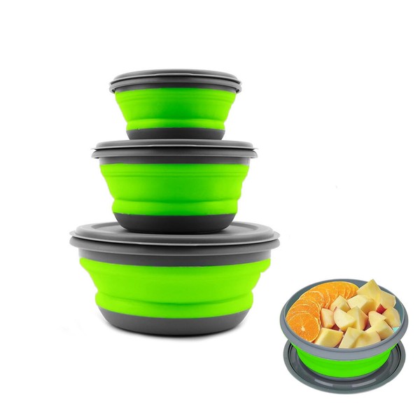 CTForest Set of 3 Portable Camping Foldable Bowls, Reusable Collapsible
